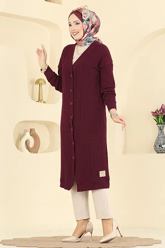 moda selvim Cardigan 200BO429 Burgundy - Thumbnail