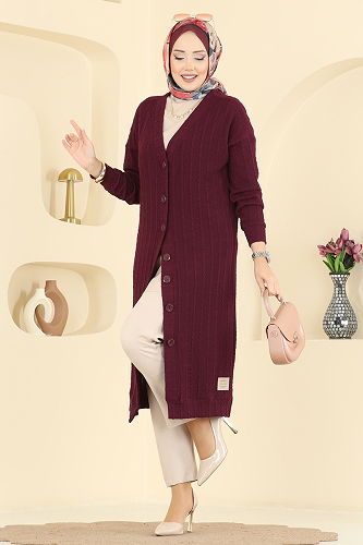 moda selvim Cardigan 200BO429 Burgundy - Thumbnail