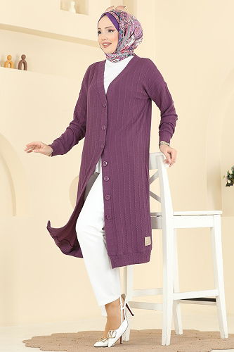 moda selvim Cardigan 200BO429 Dark Lilac - Thumbnail
