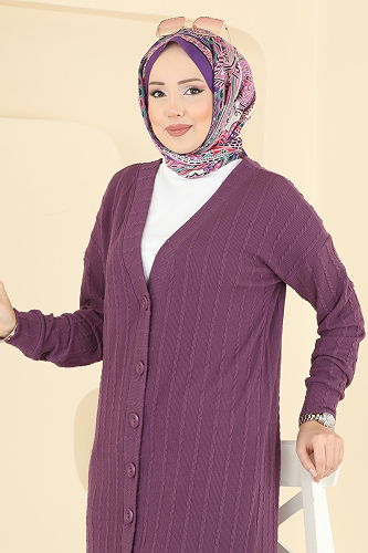 moda selvim سترة خفيفة ليلكي غامق 200BO429 - Thumbnail