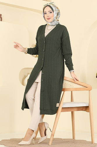 moda selvim Cardigan 200BO429 Khaki - Thumbnail