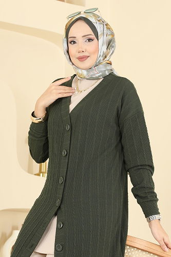 moda selvim سترة خفيفة اخضر عفني 200BO429 - Thumbnail