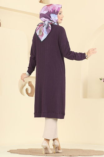 moda selvim Cardigan 200BO429 Purple - Thumbnail
