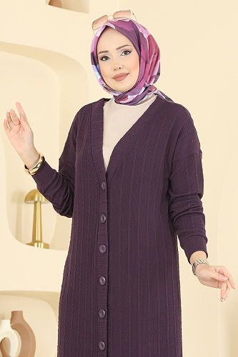 moda selvim Cardigan 200BO429 Purple - Thumbnail