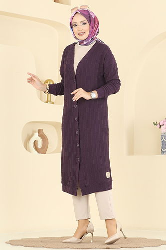 moda selvim Cardigan 200BO429 Purple - Thumbnail