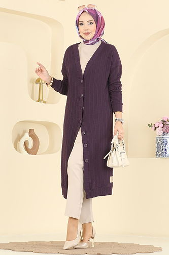 moda selvim Cardigan 200BO429 Purple - Thumbnail