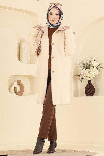 moda selvim Cardigan 202648FNM1211 Stone - Thumbnail