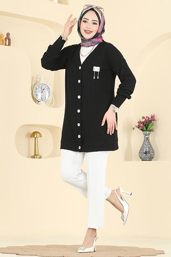 moda selvim Cardigan 204BO429 Black - Thumbnail