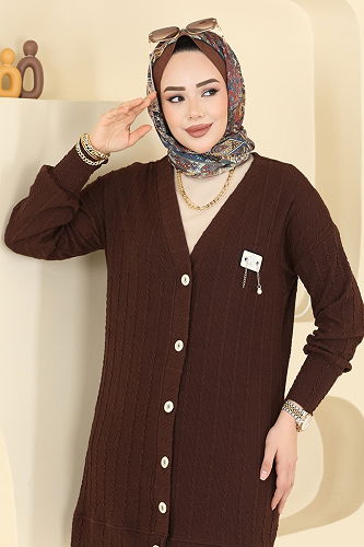moda selvim Cardigan 204BO429 Brown - Thumbnail