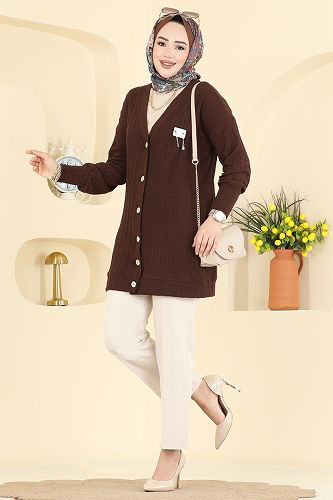 moda selvim Cardigan 204BO429 Brown - Thumbnail