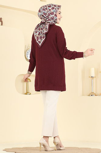 moda selvim Cardigan 204BO429 Burgundy - Thumbnail