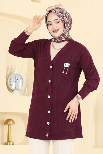 moda selvim Cardigan 204BO429 Burgundy - Thumbnail