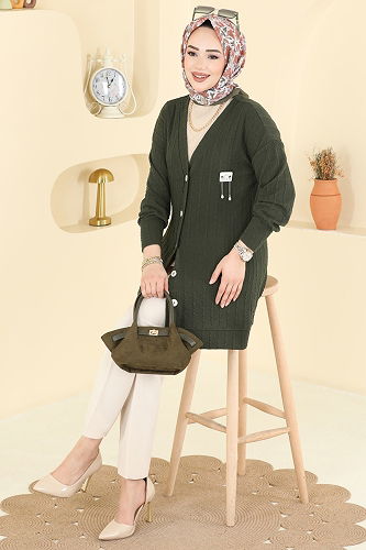 moda selvim Cardigan 204BO429 Khaki - Thumbnail