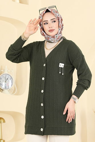moda selvim Cardigan 204BO429 Khaki - Thumbnail
