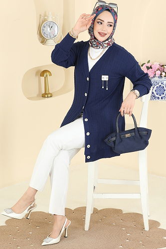 moda selvim Cardigan 204BO429 Navy Blue - Thumbnail