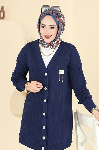 moda selvim سترة خفيفة كحلي 204BO429 - Thumbnail