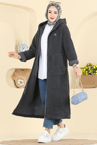 moda selvim سترة خفيفة رمادي غامق 2147LYD1165 - Thumbnail