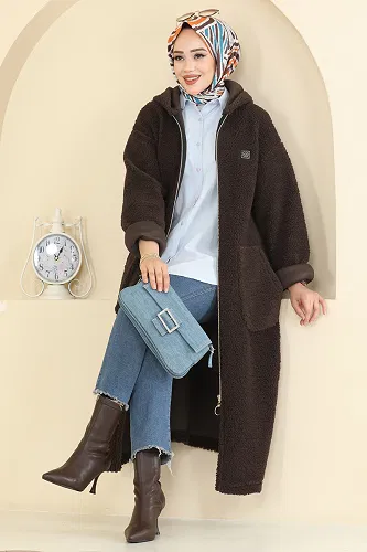 moda selvim Cardigan 2147LYD1165 Dark Brown - Thumbnail