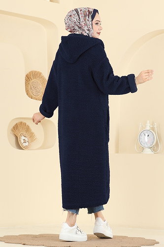 moda selvim سترة خفيفة كحلي 2147LYD1165 - Thumbnail