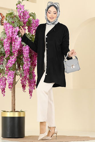 moda selvim Cardigan 2437UZ662 Black - Thumbnail