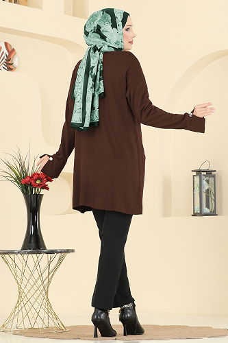 moda selvim Cardigan 2437UZ662 Brown - Thumbnail