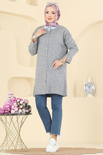 moda selvim Cardigan 2437UZ662 Gray - Thumbnail