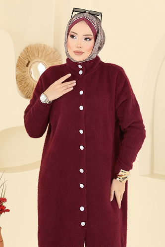 moda selvim Cardigan 2447UZ662 Burgundy - Thumbnail