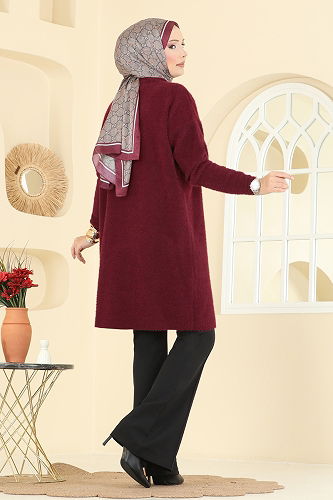 moda selvim Cardigan 2447UZ662 Burgundy - Thumbnail