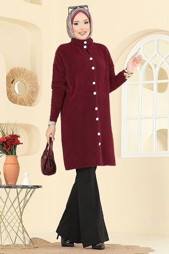 moda selvim سترة خفيفة خمري 2447UZ662 - Thumbnail