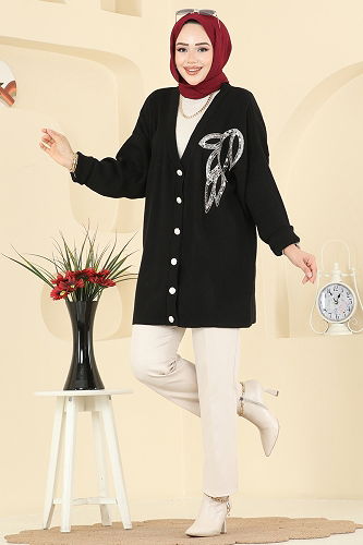 moda selvim Cardigan 2502UZ662 Black - Thumbnail