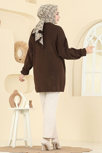 moda selvim Cardigan 2502UZ662 Brown - Thumbnail