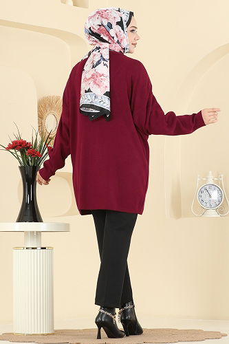 moda selvim Cardigan 2502UZ662 Burgundy - Thumbnail