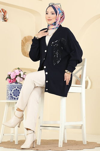 moda selvim Cardigan 2502UZ662 Navy Blue - Thumbnail