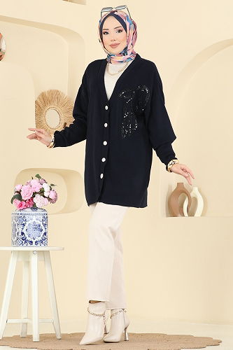 moda selvim سترة خفيفة كحلي 2502UZ662 - Thumbnail