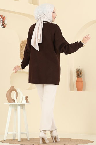 moda selvim Cardigan 2502UZ662 Silver&Brown - Thumbnail