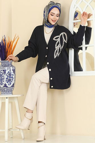 moda selvim سترة خفيفة فضي و كحلي 2502UZ662 - Thumbnail