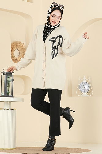 moda selvim Cardigan 2502UZ662 Stone - Thumbnail