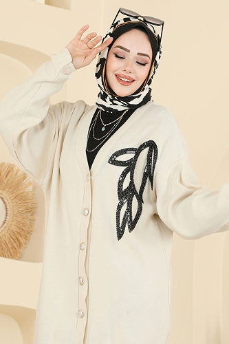 moda selvim Cardigan 2502UZ662 Stone - Thumbnail