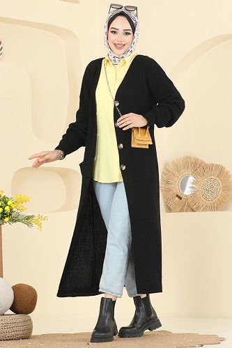 moda selvim Cardigan 2729AYD574 Black - Thumbnail