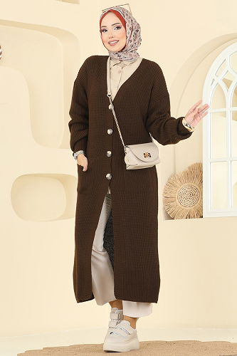 moda selvim سترة خفيفة بني 2729AYD574 - Thumbnail