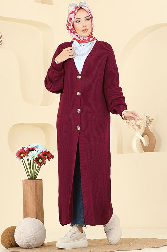 moda selvim Cardigan 2729AYD574 Burgundy - Thumbnail