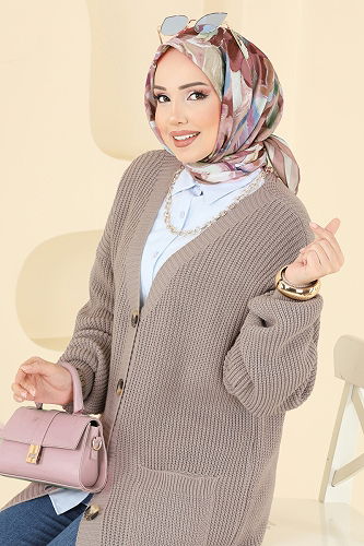 moda selvim سترة خفيفة بيج غامق 2729AYD574 - Thumbnail