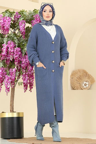 moda selvim Cardigan 2729AYD574 Indigo - Thumbnail