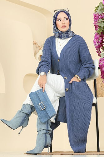 moda selvim Cardigan 2729AYD574 Indigo - Thumbnail