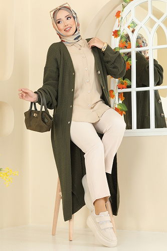 moda selvim سترة خفيفة أخضر عفني فاتح 2729AYD574 - Thumbnail