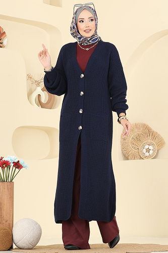 moda selvim سترة خفيفة كحلي 2729AYD574 - Thumbnail