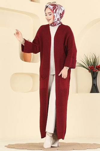 moda selvim Cardigan 2766AYD574 Burgundy - Thumbnail