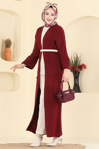 moda selvim سترة خفيفة خمري 2766AYD574 - Thumbnail