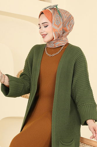 moda selvim سترة خفيفة اخضر عفني 2766AYD574 - Thumbnail