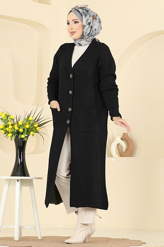 moda selvim Cardigan 2892BRZ597 Black - Thumbnail